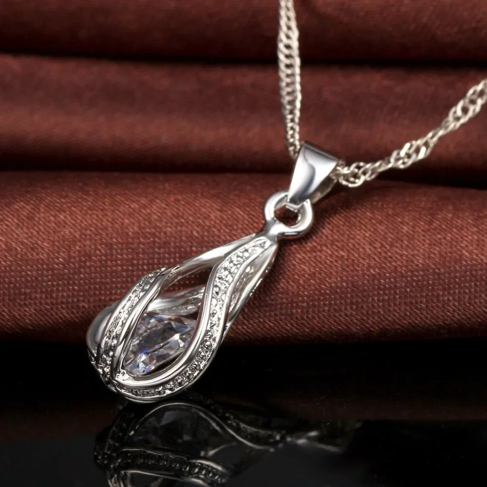 💎 Tear Drop Necklace And Earrings 925 Sterling Silver Set - Picture 2 of 7
